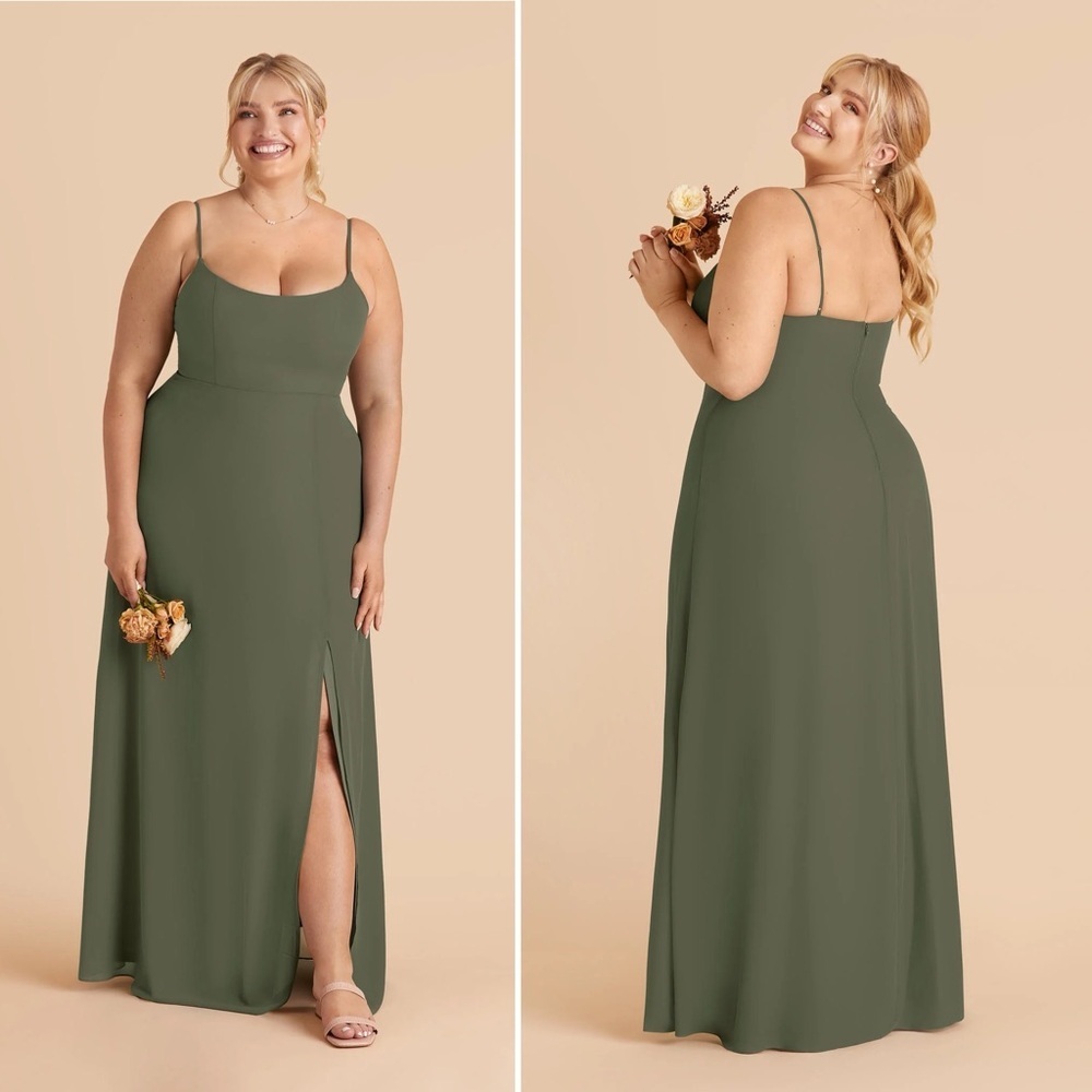 NWT Birdy Grey Amy Chiffon Bridesmaid Dress Gown Moss Green Slit Size XL